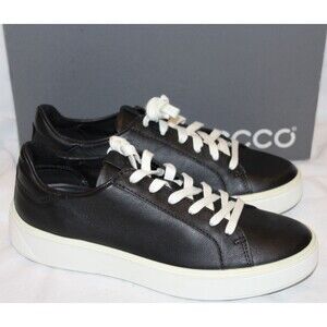 ECCO Women Street Lite Black Padded Platform Round Toe Leather Sneakers 7-7.5 38
